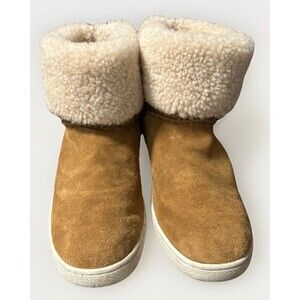 UGG 1094811 Shearling Suede Ankle Boots Women’s 9 Chestnut Roll Down Fur Lined